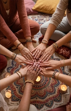 Cercle de femmes, ateliers et rituel énergétique collectif avec bougie et symboles sacrés Narbonne