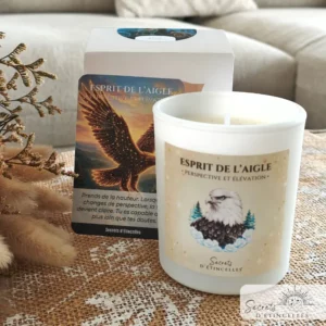 bougie animaux totems Aigle avec cire végétale de soja, parfum de Grasse, fabriquée en Occitanie, dans l'Aude, à Saint Marcel sur Aude près de Narbonne