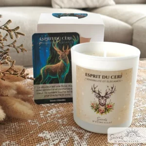 bougie animaux totems Cerf avec cire végétale de soja, parfum de Grasse, fabriquée en Occitanie, dans l'Aude, à Saint Marcel sur Aude près de Narbonne