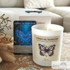 bougie animaux totems Papillon avec cire végétale de soja, parfum de Grasse, fabriquée en Occitanie, dans l'Aude, à Saint Marcel sur Aude près de Narbonne