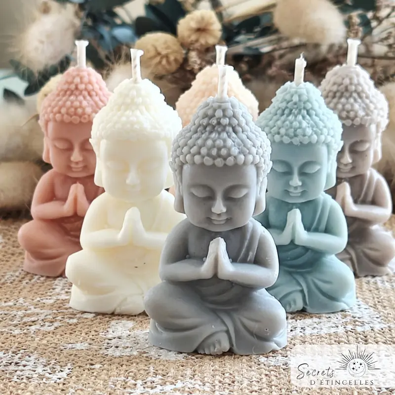 bougie zen Bouddha avec cire végétale de soja, fabriquée en Occitanie, dans l'Aude, à Saint Marcel sur Aude près de Narbonne