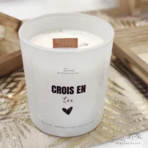 bougie artisanale message positif crois en toi à Narbonne, cire de soja, fragrance de Grasse à St Marcel sur Aude