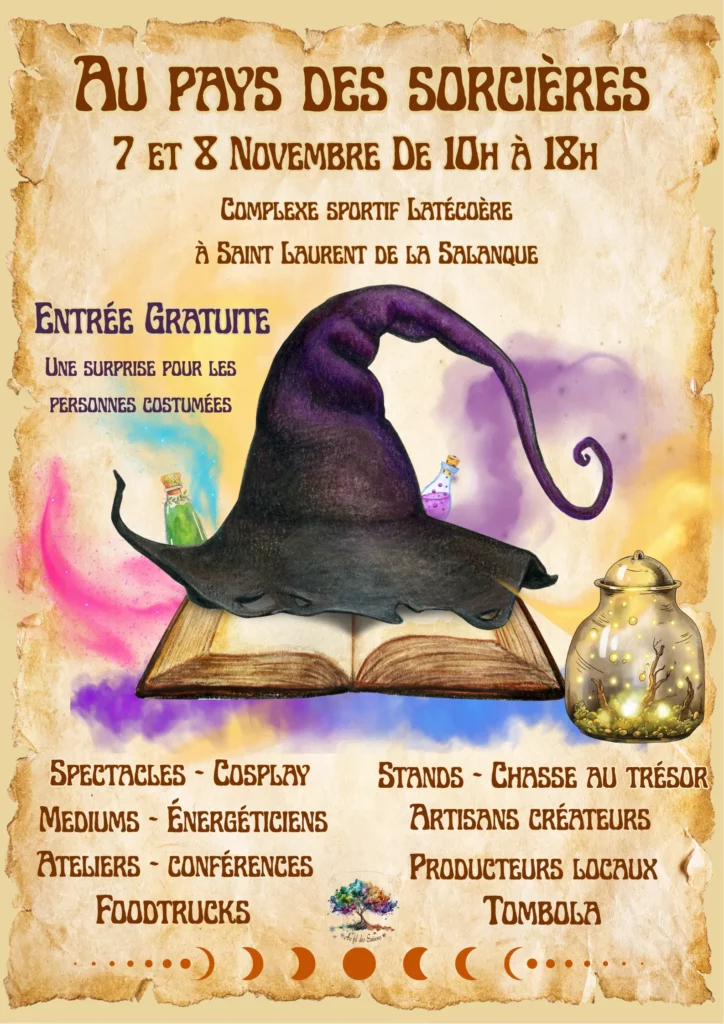 affiche salon bien être Au pays des sorcières à Saint Laurent de la Salanque près de Perpignan